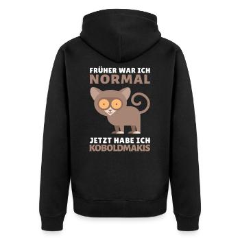 Koboldmaki Affe Primat Südostasien - Früher normal - Unisex Premium Bio Zip Hoodie - Schwarz - Hinten - Nico (187cm)