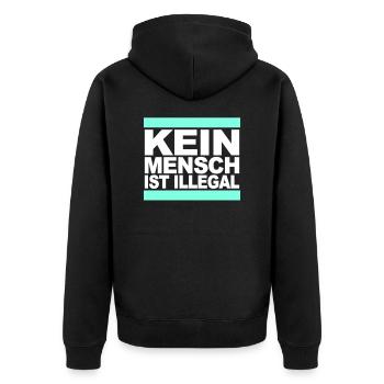 Kein Mensch ist illegal - Gegen Rechts - FCK NZS - Unisex Premium Bio Zip Hoodie - Schwarz - Hinten - Nico (187cm)
