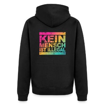 Kein Mensch ist illegal - Gegen Rechts - FCK NZS - Unisex Premium Bio Zip Hoodie - Schwarz - Hinten - Nico (187cm)