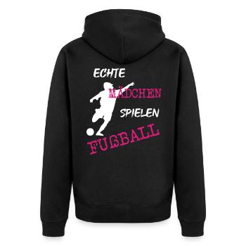 echter Mädchenfußball - Unisex Premium Bio Zip Hoodie - Schwarz - Hinten - Nico (187cm)