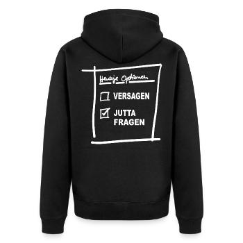 Jutta Fragen - Unisex Premium Bio Zip Hoodie - Schwarz - Hinten - Nico (187cm)