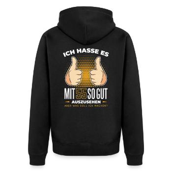 55. Geburtstag 55 Jahre alt Lustige Sprüche - Unisex Premium Bio Zip Hoodie - Schwarz - Hinten - Nico (187cm)