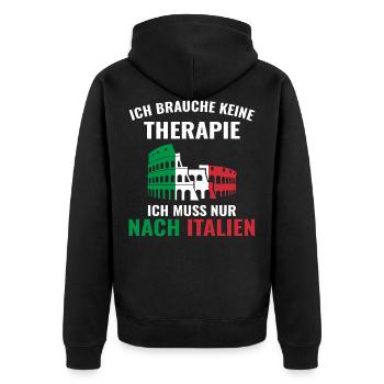 Therapie Italien - Unisex Premium Bio Zip Hoodie - Schwarz - Hinten - Nico (187cm)