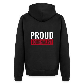 Stolzer Journalist Bericht Geschenk Journalismus - Unisex Premium Bio Zip Hoodie - Schwarz - Hinten - Nico (187cm)
