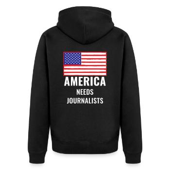 Amerika Braucht Journalisten Shirt Redefreiheit - Unisex Premium Bio Zip Hoodie - Schwarz - Hinten - Nico (187cm)