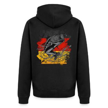deutsche Fischerei - Unisex Premium Bio Zip Hoodie - Schwarz - Hinten - Nico (187cm)
