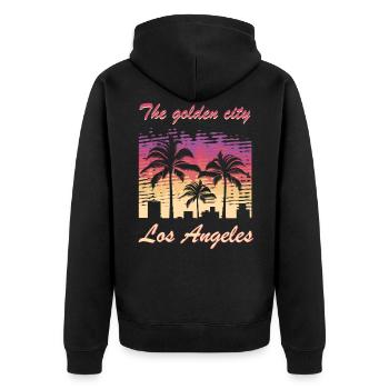 Los Angeles - Unisex Premium Bio Zip Hoodie - Schwarz - Hinten - Nico (187cm)