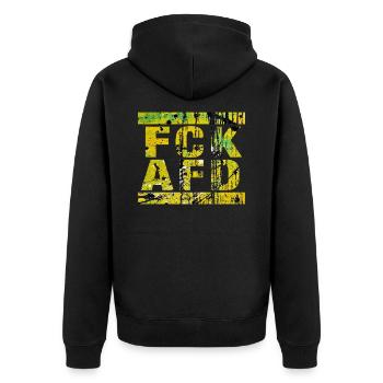 Gegen Nazis - FCK AFD - Gegen Rechts - Vintage - Unisex Premium Bio Zip Hoodie - Schwarz - Hinten - Nico (187cm)