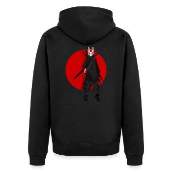 Moderne Kitsun Japanische Kami Inari Fox Kitsune - Unisex Premium Bio Zip Hoodie - Schwarz - Hinten - Nico (187cm)