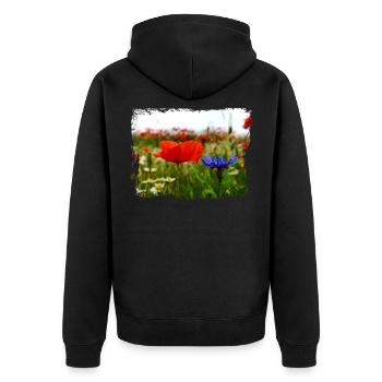 Mohn Blume Sommer Feld Wiese Ölfarben - Unisex Premium Bio Zip Hoodie - Schwarz - Hinten - Nico (187cm)