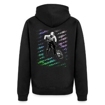 Mountainbike cool downhill Sprung graffiti bunt - Unisex Premium Bio Zip Hoodie - Schwarz - Hinten - Nico (187cm)