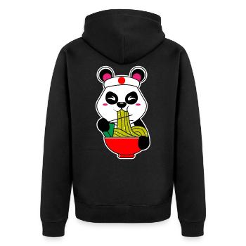 Panda Kawaii Tokio Japan Kami Ramen Eiernudeln - Unisex Premium Bio Zip Hoodie - Schwarz - Hinten - Nico (187cm)