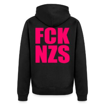 FCK NZS - Unisex Premium Bio Zip Hoodie - Schwarz - Hinten - Nico (187cm)