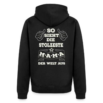 Stolze Mama - Unisex Premium Bio Zip Hoodie - Schwarz - Hinten - Nico (187cm)