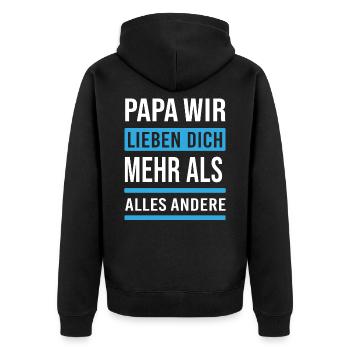 Papa Vater Dad wir lieben dich - Unisex Premium Bio Zip Hoodie - Schwarz - Hinten - Nico (187cm)