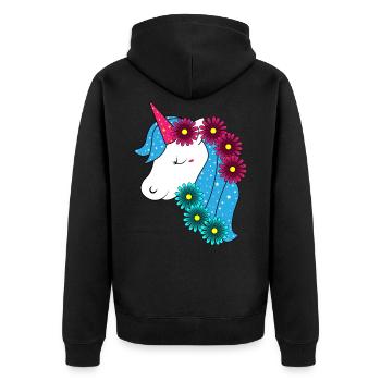 Grande licorne avec de jolies fleurs - Veste à capuche bio Premium Unisexe - noir - Dos - Nico (187cm)
