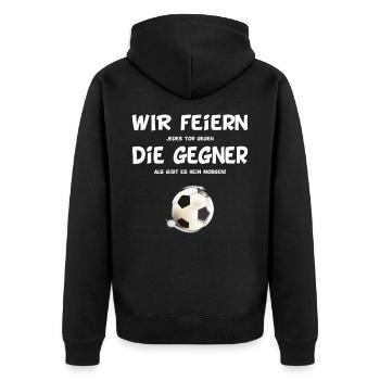 Fußball - Wir feiern die Gegner - Unisex Premium Bio Zip Hoodie - Schwarz - Hinten - Nico (187cm)