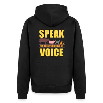 Speak for those Who have no Voice Animal Rights - Unisex Premium Bio Zip Hoodie - Schwarz - Hinten - Nico (187cm)