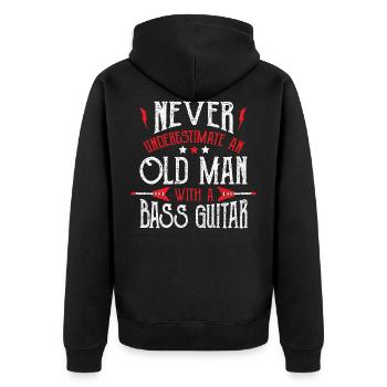 Ne sous-estimez jamais un vieil homme avec une guitare basse - Veste à capuche bio Premium Unisexe - noir - Dos - Nico (187cm)