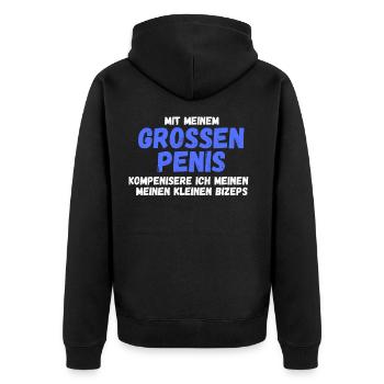 Lustiger Spruch sex penis kleiner Bizeps Geschenk - Unisex Premium Bio Zip Hoodie - Schwarz - Hinten - Nico (187cm)