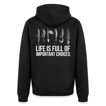 Fishing angler fisherman bait fish hook gift - Unisex Premium Organic Zip Hoodie - black - Back - Nico (187cm)