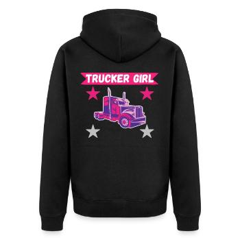 LKW Fahrerin Truckerin LKW Frau Girl Trucker Girl - Unisex Premium Bio Zip Hoodie - Schwarz - Hinten - Nico (187cm)