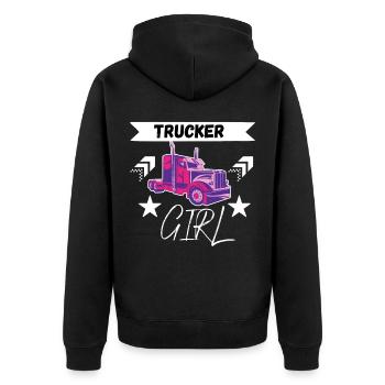 LKW Fahrerin Truckerin LKW Frau Girl Trucker Girl - Unisex Premium Bio Zip Hoodie - Schwarz - Hinten - Nico (187cm)