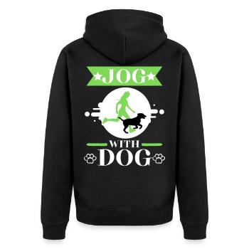 Mit dem Hund joggen laufen Sport Hund Geschenkidee - Unisex Premium Bio Zip Hoodie - Schwarz - Hinten - Nico (187cm)