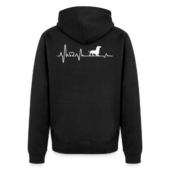 Dackel Hund Hundehalter lustig Herzschlag EGK - Unisex Premium Bio Zip Hoodie - Schwarz - Hinten - Nico (187cm)