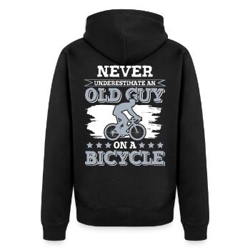 alter mann radfahren - Unisex Premium Bio Zip Hoodie - Schwarz - Hinten - Nico (187cm)