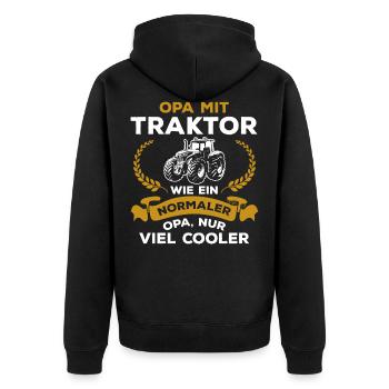 Opa Traktor Wie normaler Nur Cooler Landwirtschaft - Unisex Premium Bio Zip Hoodie - Schwarz - Hinten - Nico (187cm)