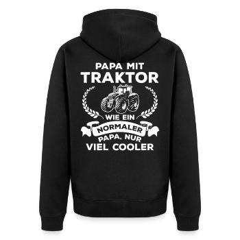 Papa Traktor Wie normaler Nur Cooler Landwirtschaf - Unisex Premium Bio Zip Hoodie - Schwarz - Hinten - Nico (187cm)