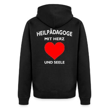 Heilpädagoge mit Herz und Seele - Unisex Premium Bio Zip Hoodie - Schwarz - Hinten - Nico (187cm)