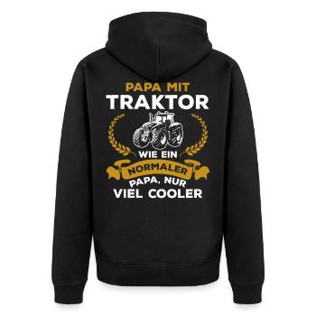 Papa Traktor Wie normaler Nur Cooler Landwirtschaf - Unisex Premium Bio Zip Hoodie - Schwarz - Hinten - Nico (187cm)