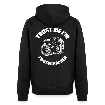 PHOTOGRAPHER TRUST ME I M PHOTOGRAPHER - Unisex Premium Bio Zip Hoodie - Schwarz - Hinten - Nico (187cm)