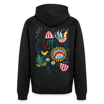 Lass es regnen. Skandinavisches Vintage Muster - Unisex Premium Bio Zip Hoodie - Schwarz - Hinten - Nico (187cm)