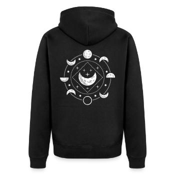 Luna Tee Astrologie Und Vollmond Kreis Astrologie - Unisex Premium Bio Zip Hoodie - Schwarz - Hinten - Nico (187cm)