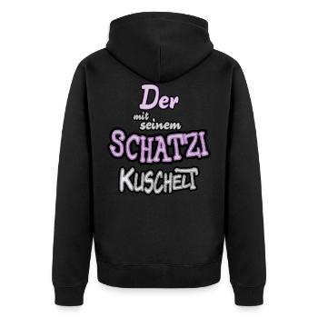 Schatzi kuscheln lustiger Spruch - Unisex Premium Bio Zip Hoodie - Schwarz - Hinten - Nico (187cm)