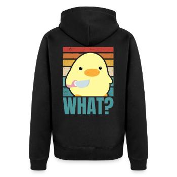 Ente mit Messer Meme Küken Huhn Gans Was Retro Sun - Unisex Premium Bio Zip Hoodie - Schwarz - Hinten - Nico (187cm)