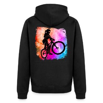 Mountainbikerin Mädchen coole Farben MTB Fahrrad - Unisex Premium Bio Zip Hoodie - Schwarz - Hinten - Nico (187cm)