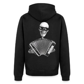 Totenkopf mit Akkordeon - Unisex Premium Bio Zip Hoodie - Schwarz - Hinten - Nico (187cm)