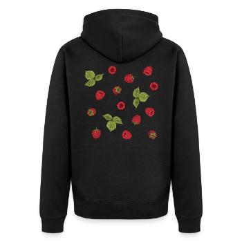For raspberry lovers: delicious raspberry pattern - Unisex Premium Organic Zip Hoodie - black - Back - Nico (187cm)