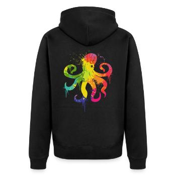 Regenbogen-Tag Buntes Krake Tier - Unisex Premium Bio Zip Hoodie - Schwarz - Hinten - Nico (187cm)