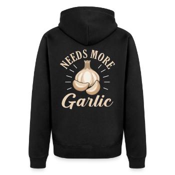 Garlic Vampire Fun Pun Needs More - Unisex Premium Organic Zip Hoodie - black - Back - Nico (187cm)