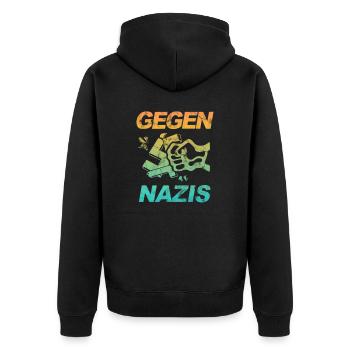 Contre les Nazis - FCK NZS - Contre la droite - Vintage - Veste à capuche bio Premium Unisexe - noir - Dos - Nico (187cm)
