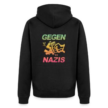 Gegen Nazis - FCK NZS - Gegen Rechts - Vintage - Unisex Premium Bio Zip Hoodie - Schwarz - Hinten - Nico (187cm)