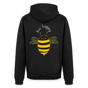 Bee Happy - Unisex Premium Organic Zip Hoodie - black - Back - Nico (187cm)