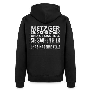 Metzger sind sehr Stark und sie sind Toll Bier - Unisex Premium Bio Zip Hoodie - Schwarz - Hinten - Nico (187cm)