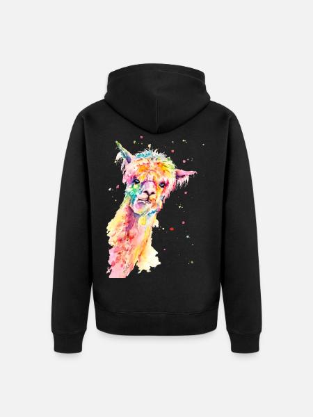 Kleurrijke Alpaca Maurice - Uniseks Premium bio ziphoodie - zwart