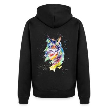 Bunte Aquarell Katze - Unisex Premium Bio Zip Hoodie - Schwarz - Hinten - Nico (187cm)